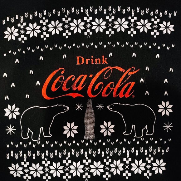 Coca Cola Black Snow Flake Winter Polar Bear Crop Hoodie, Size M, Like New! - Picture 3 of 5